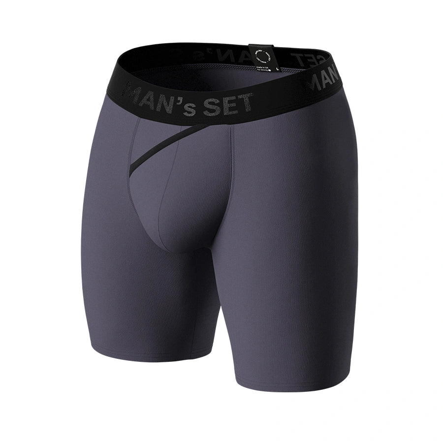 Man’s SET graphite CoolCore Micromodal boxer briefs, breathable anatomical men’s underwear with open fly, front view