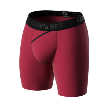 Man’s SET UltraSoft 7.6" anatomical men’s boxer briefs in burgundy, breathable cotton, front view