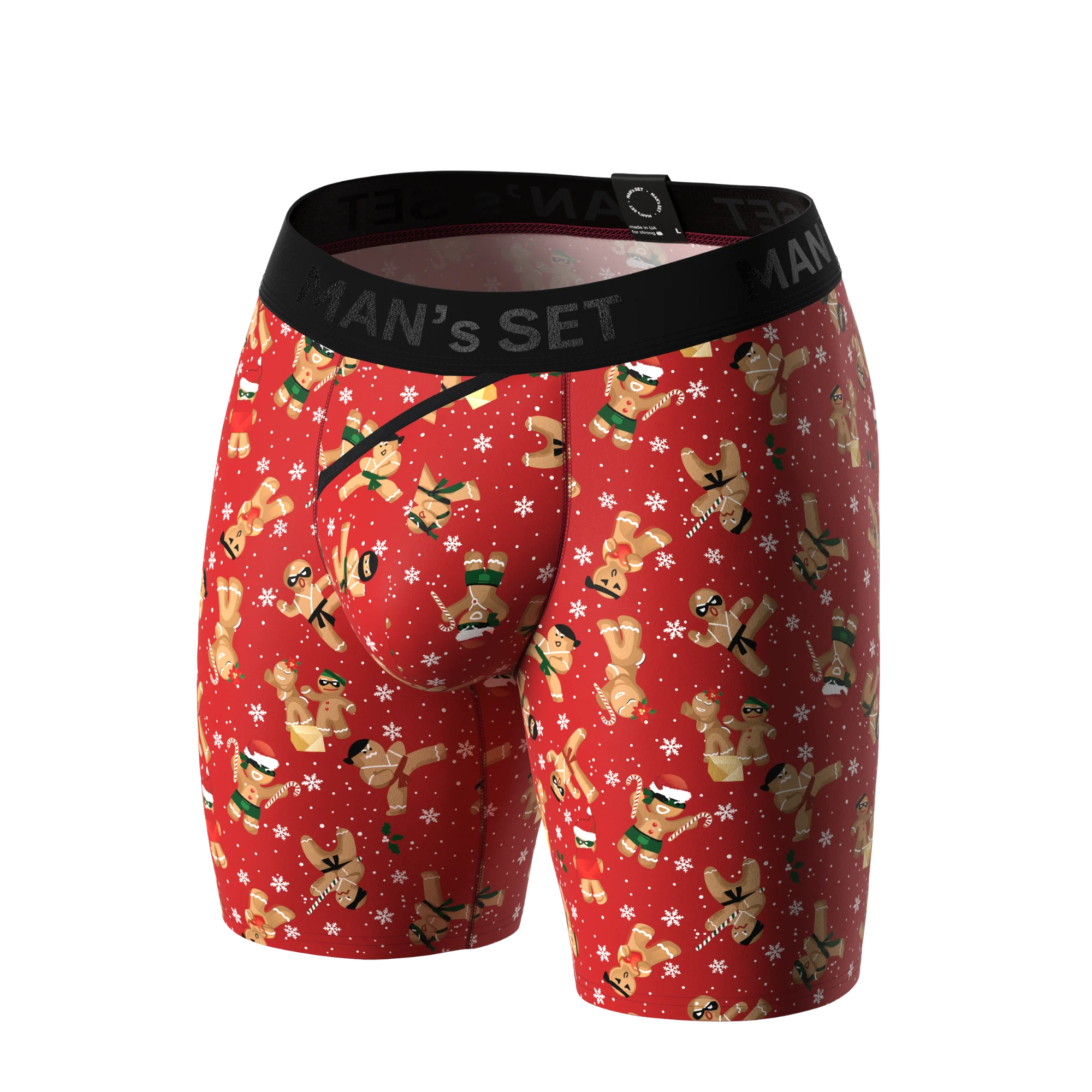 Man’s SET UltraSoft Gingerman print boxer briefs, comfortable men’s underwear with anatomical fit, front view
