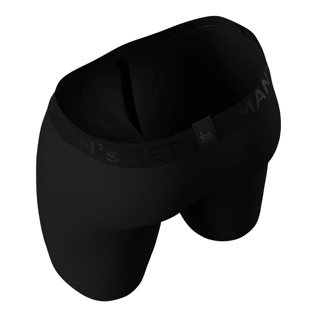 ProActive long black boxer briefs by Man’s SET, athletic men’s underwear with ergonomic fit, angled back view