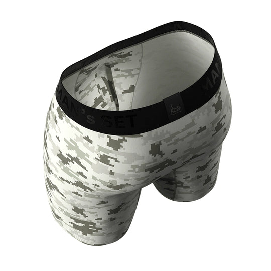 Man’s SET Pixel Camo men’s boxer briefs, anatomical breathable underwear with soft stretch fit, angled back view