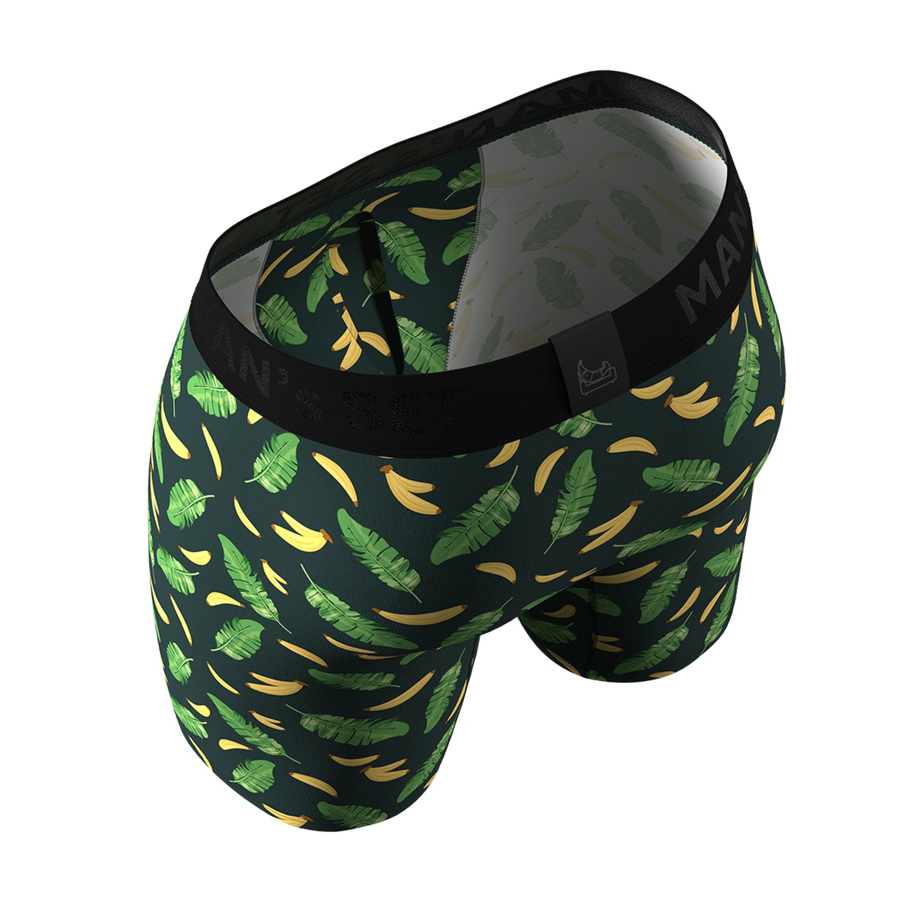 Man’s SET UltraSoft boxer brief in Tropical Vibes print, breathable anatomical men’s underwear, angled back view