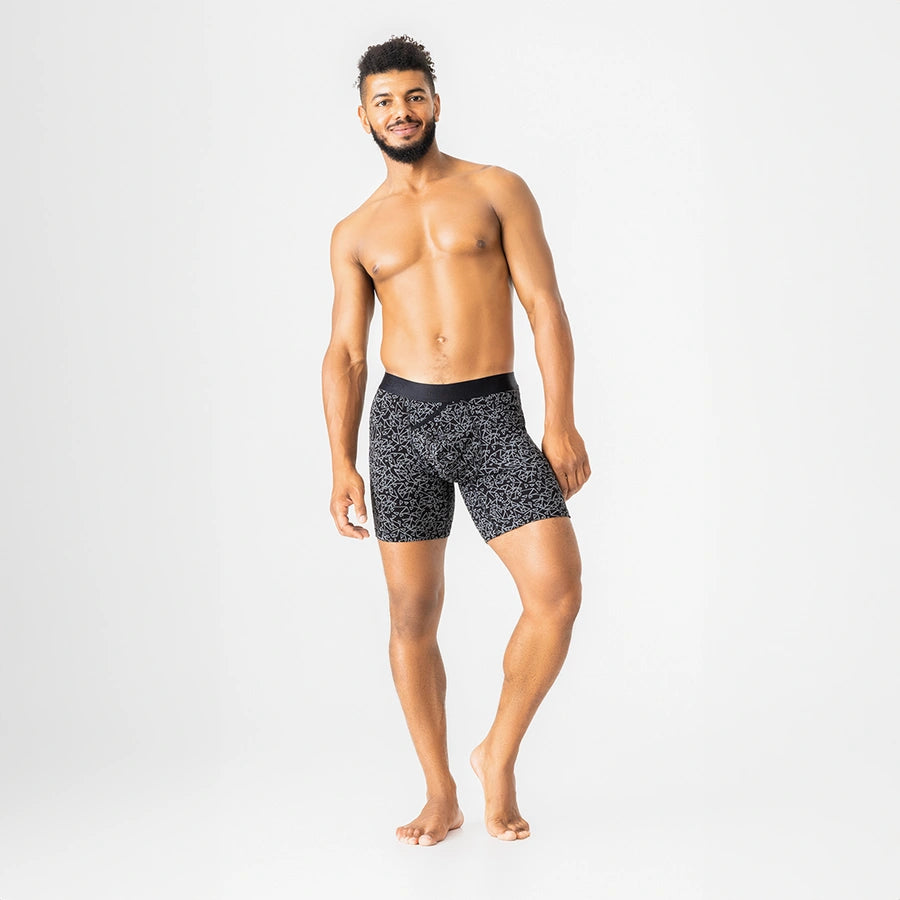 Man’s SET Tri-Force UltraSoft boxer brief, breathable men’s underwear with geometric pattern and long leg, front view