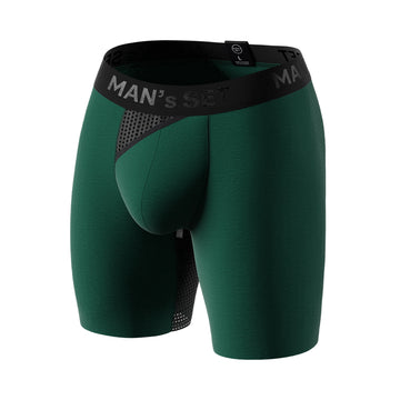 Man’s SET forest green AirFlow boxer briefs, breathable men’s underwear with mesh panels, front view