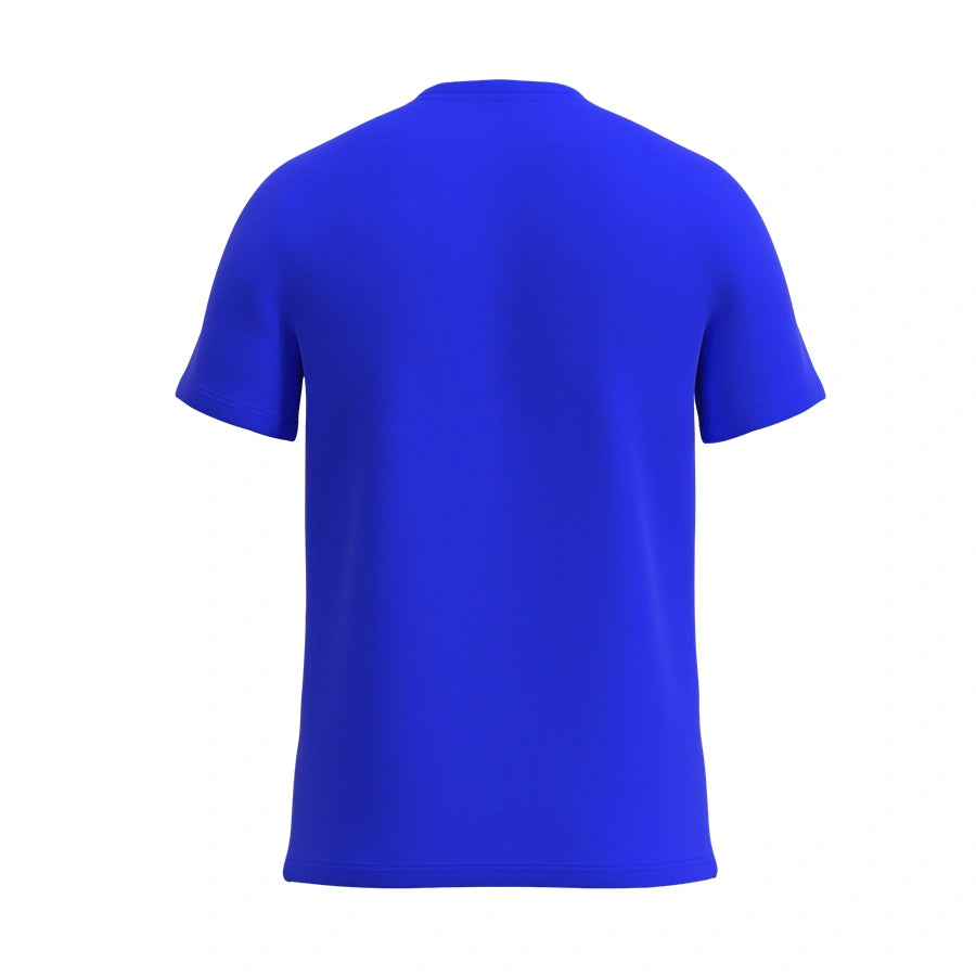 Man’s SET electric blue men’s crew neck T-shirt, breathable cotton fabric with short sleeves and relaxed fit, back view