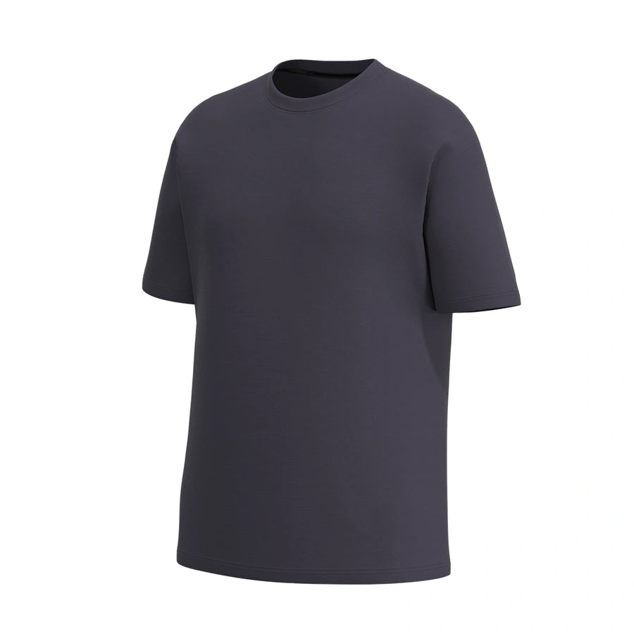 Graphite oversized T-shirt by Man’s SET, breathable heavy cotton for men, relaxed streetwear fit, angled front view