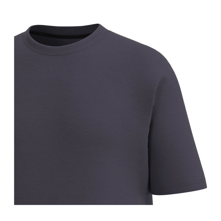 Man’s SET graphite oversized T-shirt, premium heavy cotton, breathable fabric, close-up view