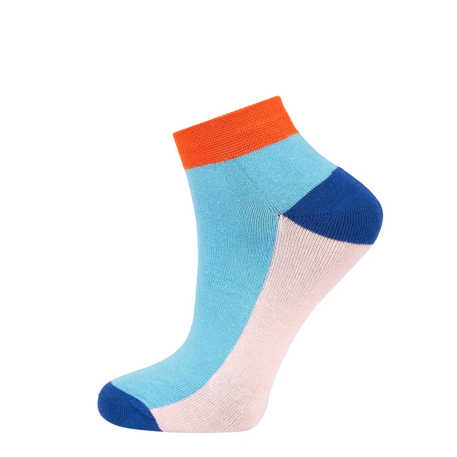 Low Cut Sock Kids, Bright Blue with Pink