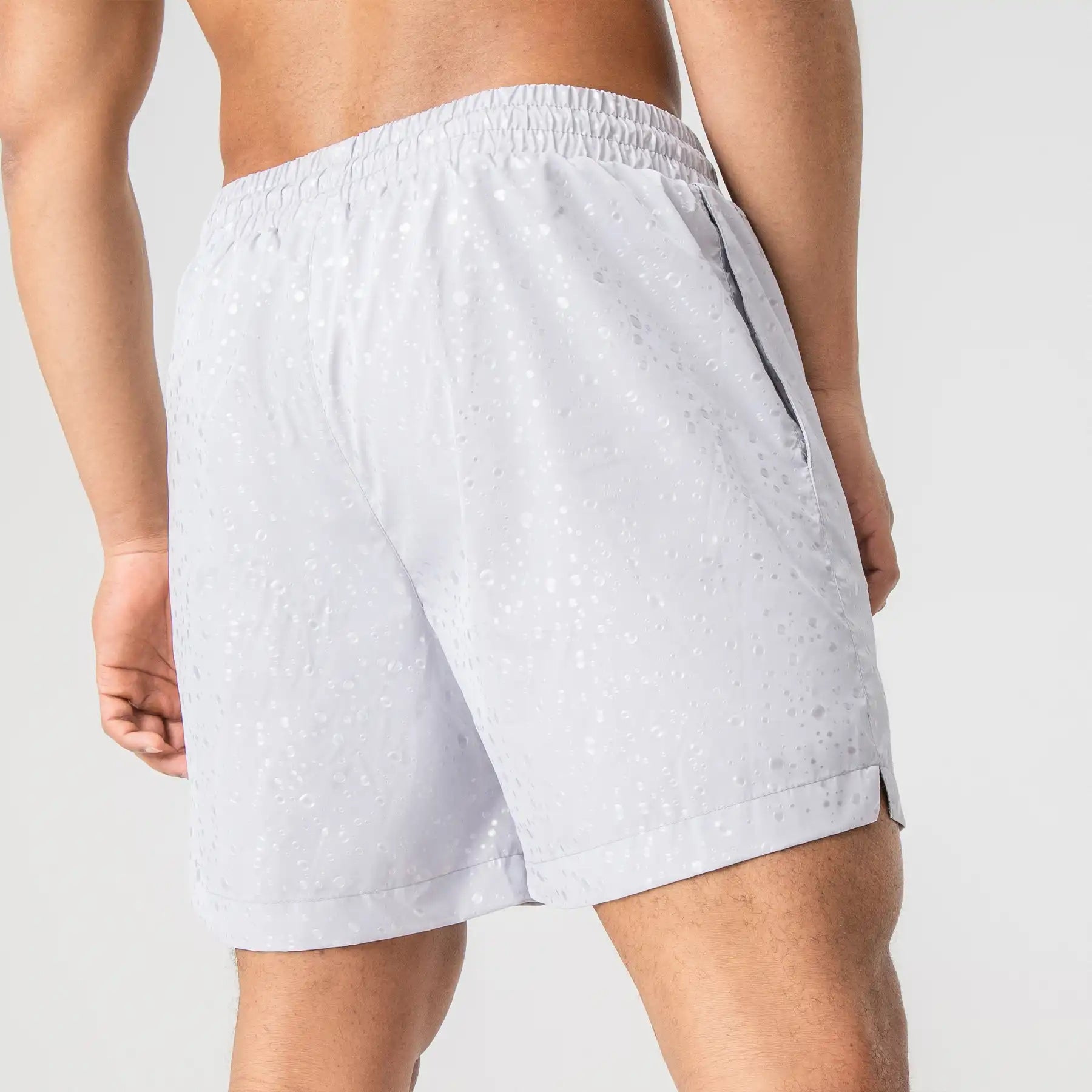 Man’s SET light gray swimming shorts for men, quick-dry breathable fabric, back view