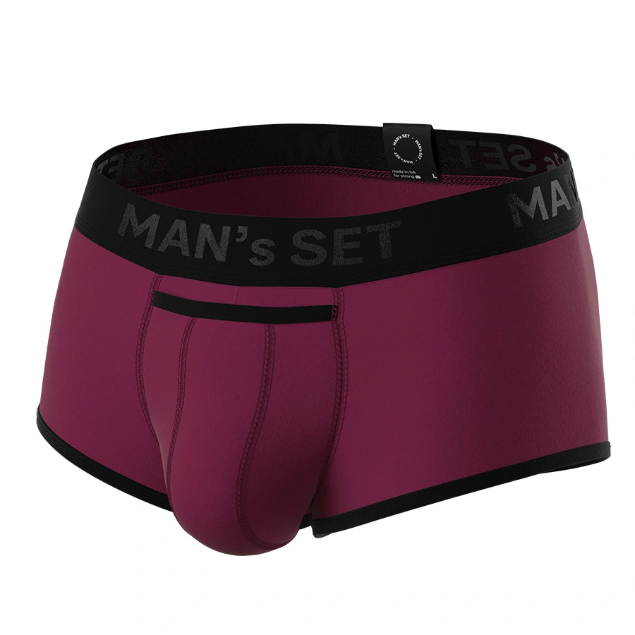 Man’s SET burgundy ProActive Stretch Trunk with 3.2" OpenFly, anatomical men’s underwear for active comfort, front view