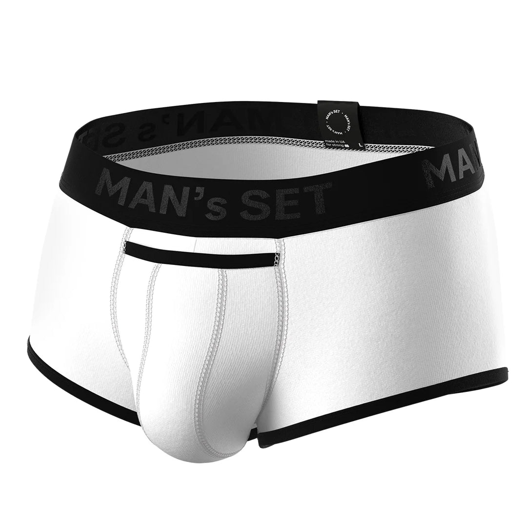Man’s SET white ProActive Stretch Trunk 3.2" OpenFly, anatomical men’s underwear with supportive pouch, front view