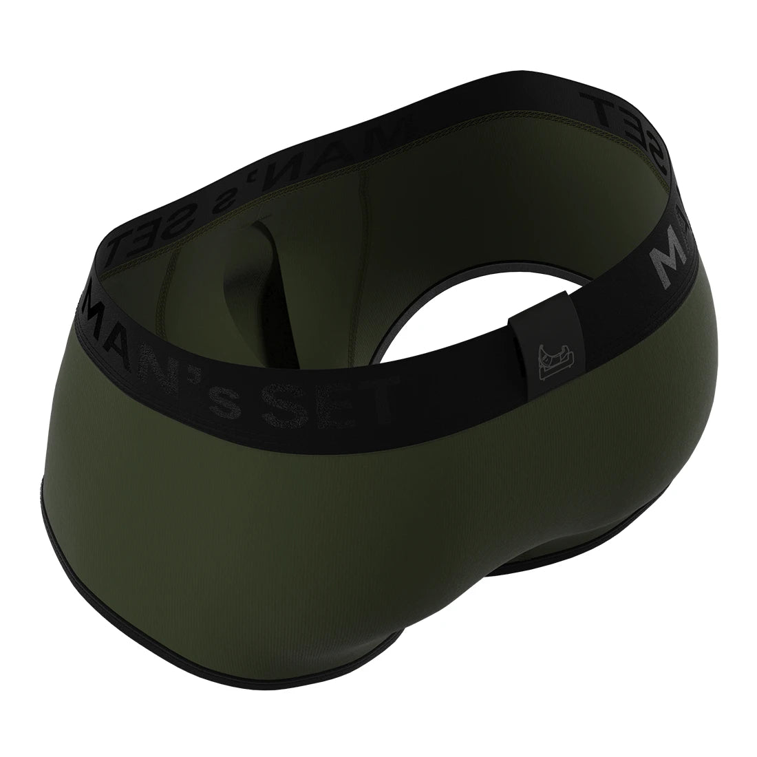 Man’s SET khaki ProActive Stretch Trunk with 3.2" OpenFly, anatomical men’s underwear with black trim, angled back view