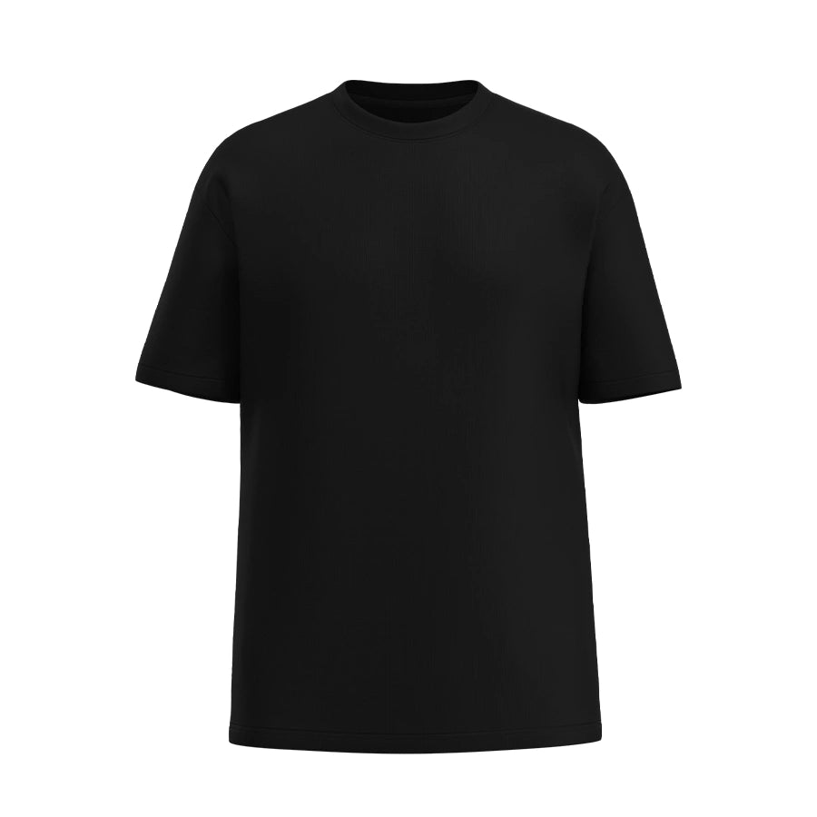 Man’s SET black oversized T-shirt for men, breathable heavyweight cotton, relaxed fit everyday essential, front view