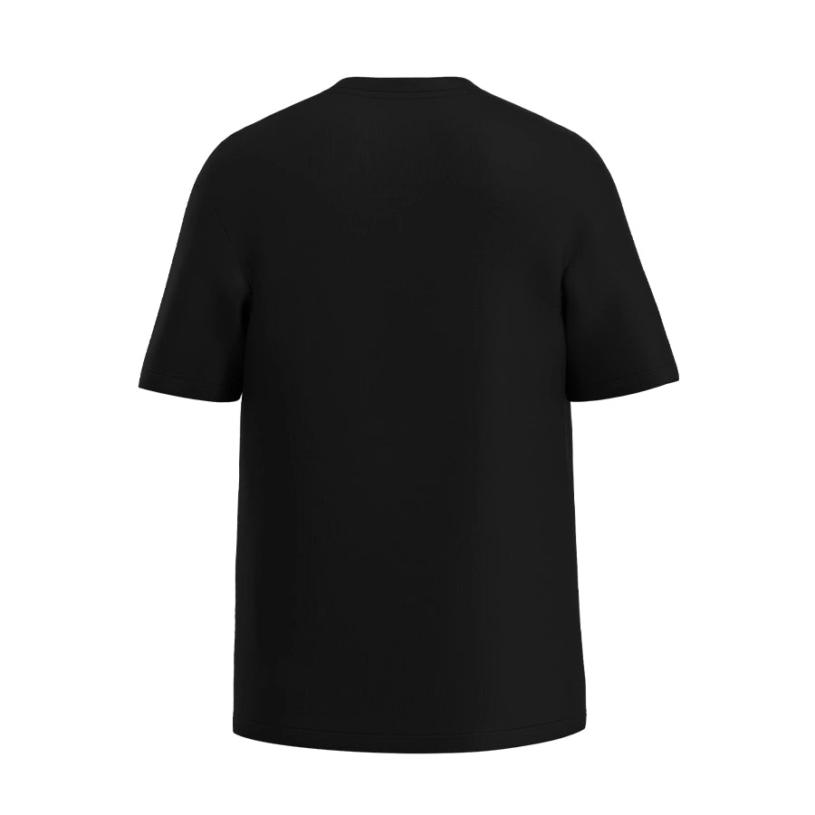 Man’s SET black oversized T-shirt, breathable heavy cotton for men, relaxed fit essential, back view