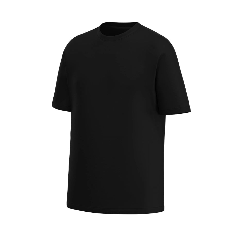 Man’s SET black oversized T-shirt, breathable heavyweight cotton for men, angled view