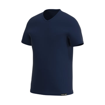 Camiseta tipo V con tejido suave, Azul Marino