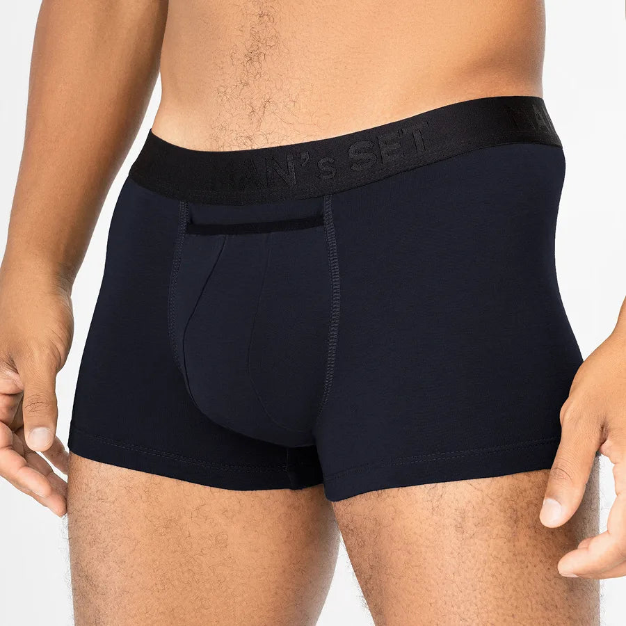 Men's UltraSoft Trunk with open fly in Navy Front View