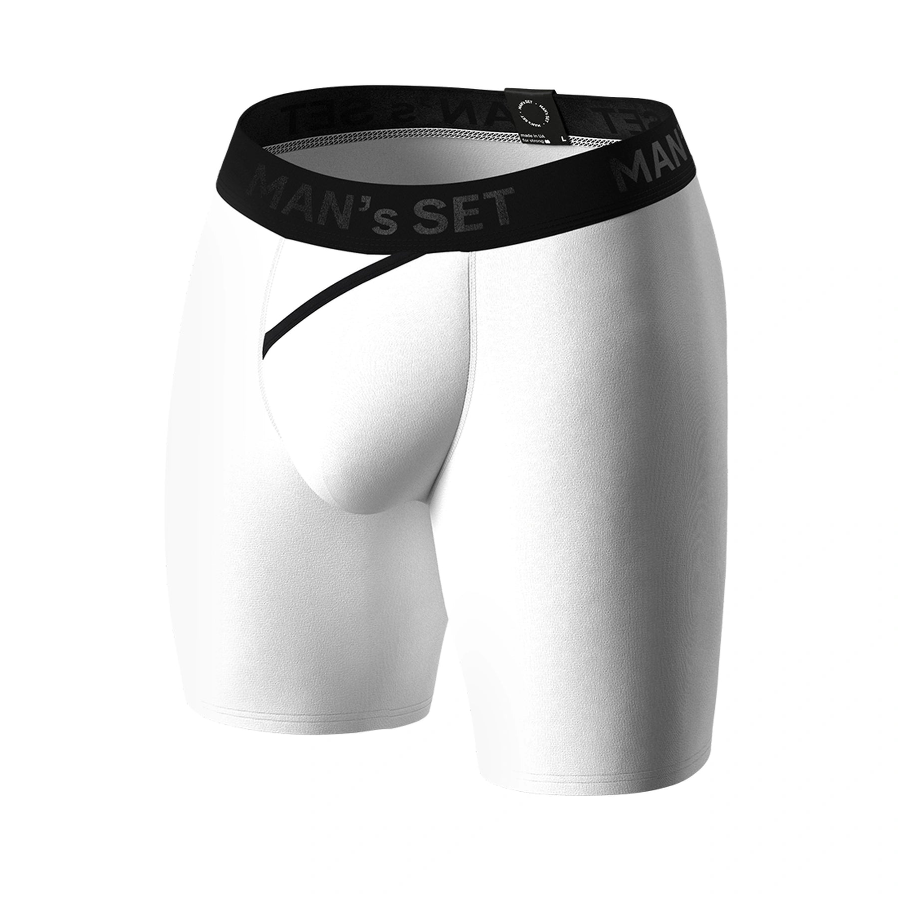 Man’s SET white CoolCore Micromodal boxer briefs, breathable men’s underwear with open fly, front view