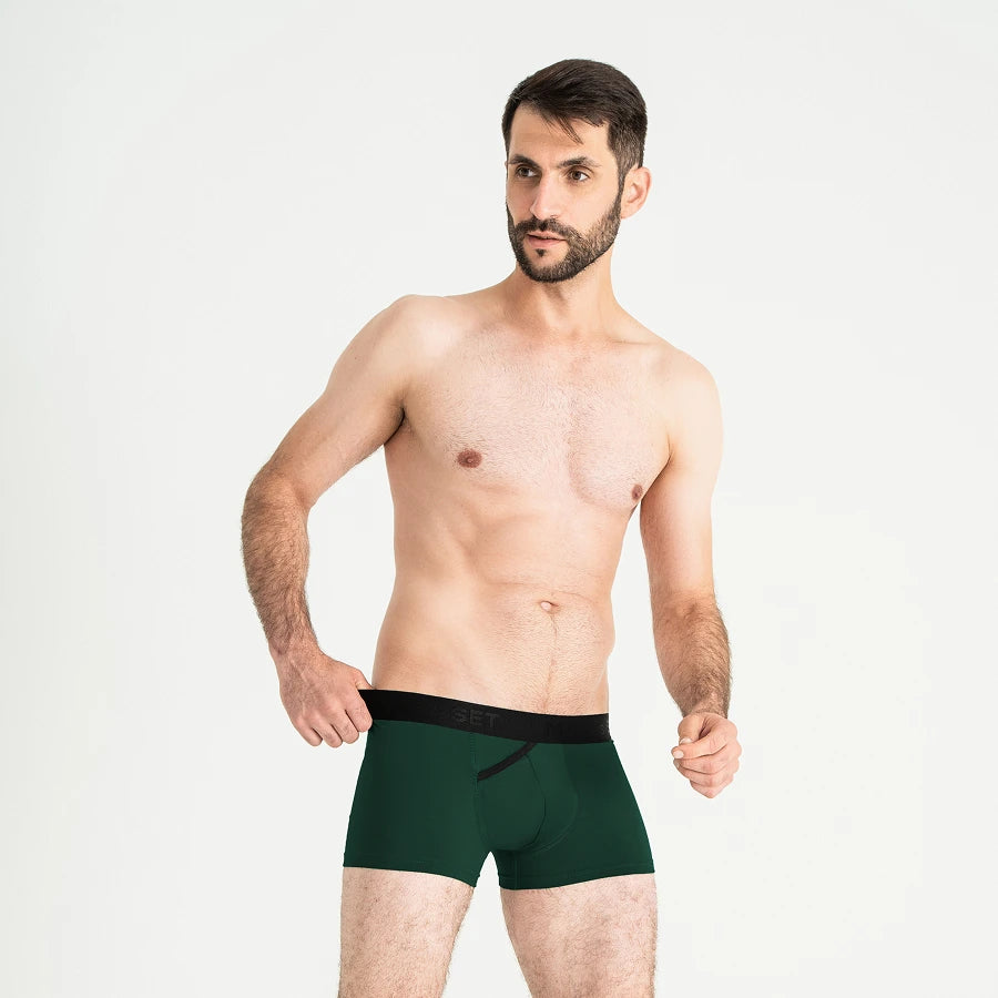 Men’s FlexFit Trunk with skew fly in Forest Green On Model