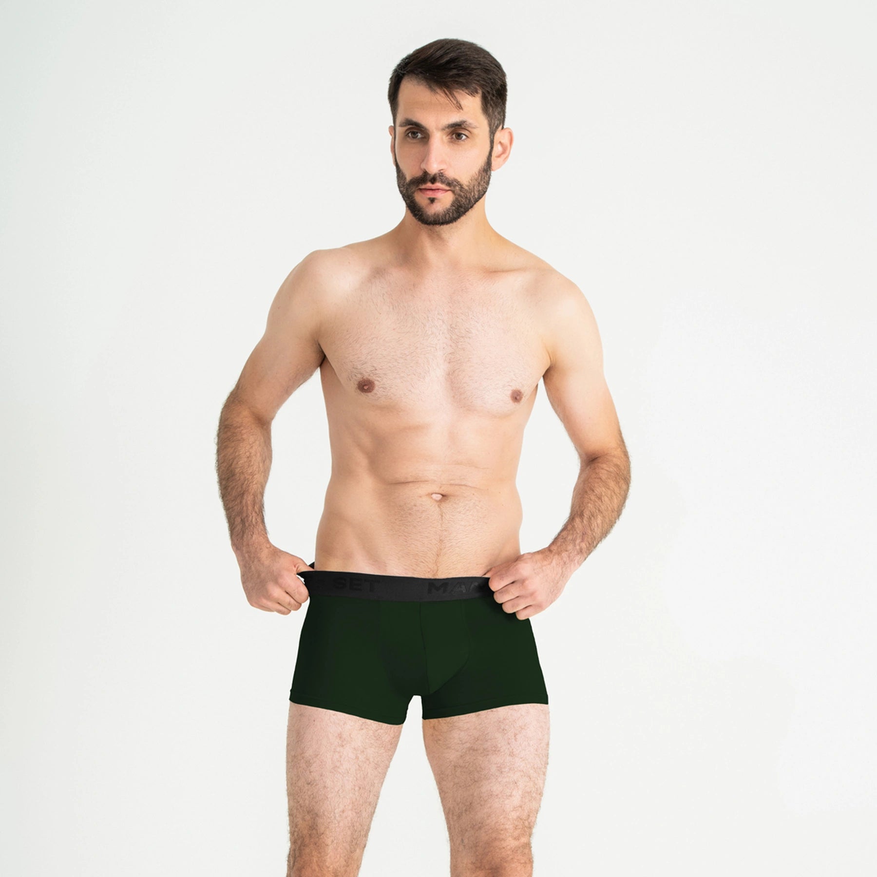 Man’s SET forest green PowerStretch Trunk 3.9'', comfortable men’s underwear, front view