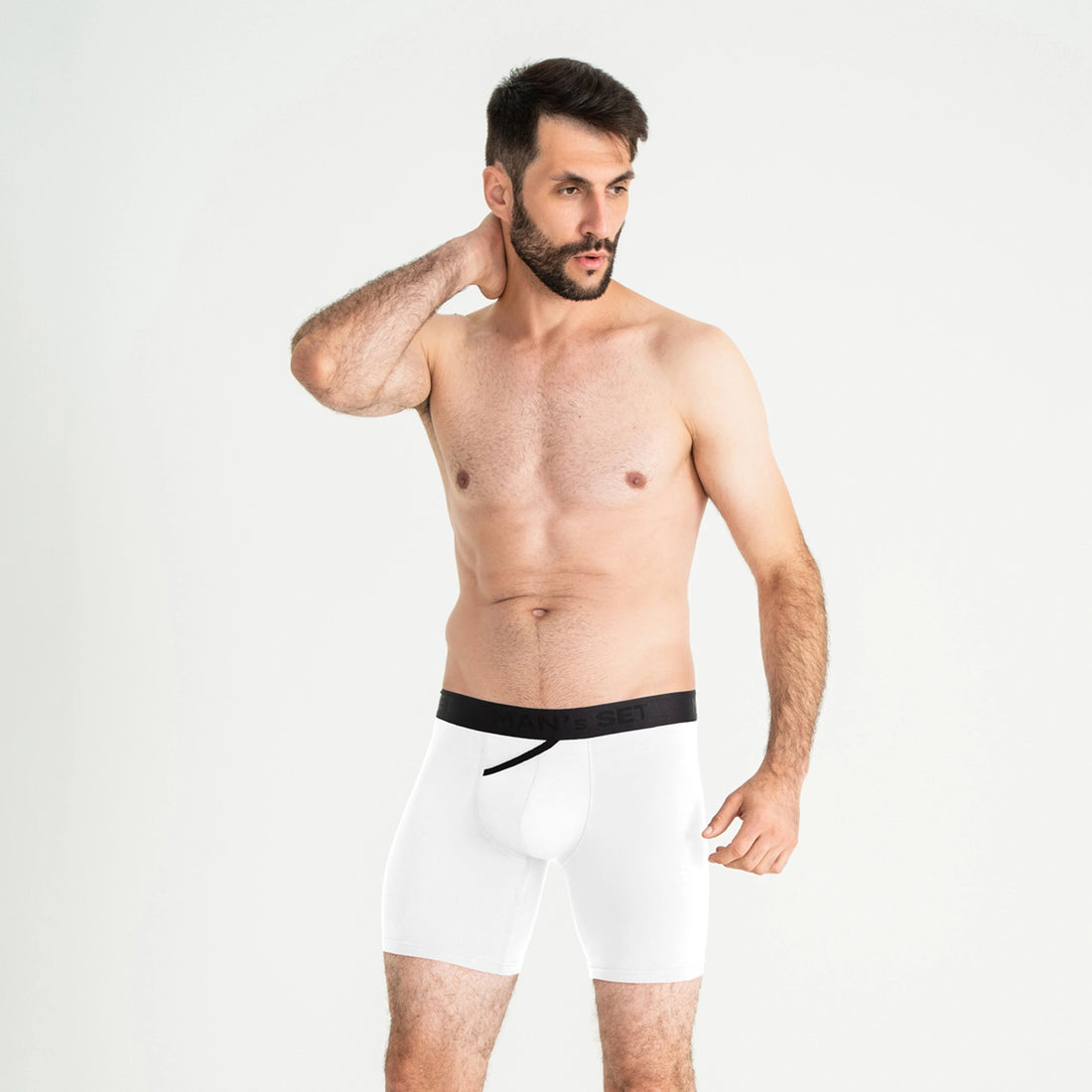Man’s SET white boxer briefs, anatomical men’s underwear in breathable cotton blend, front view