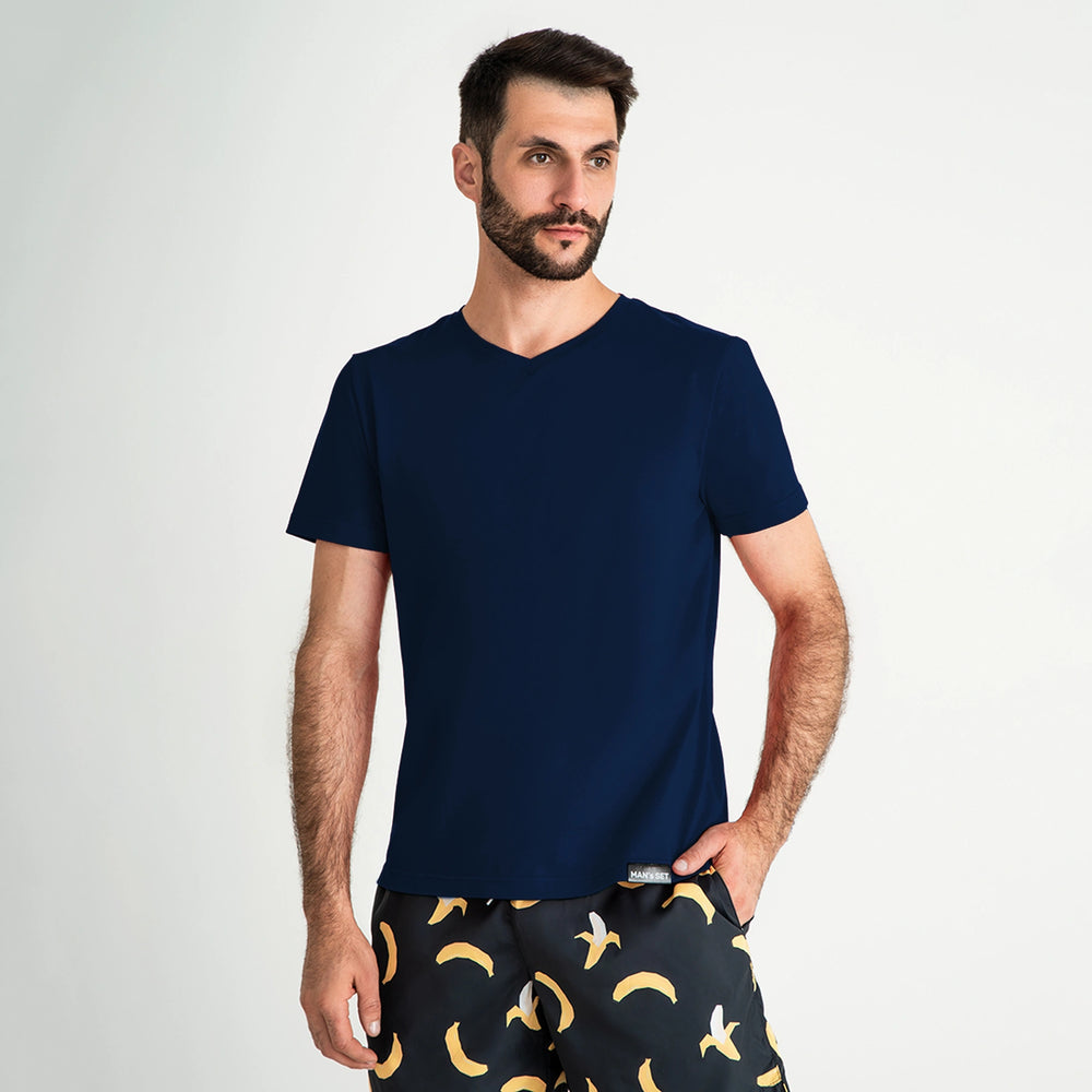 Camiseta supersuave con cuello en V, Azul marino