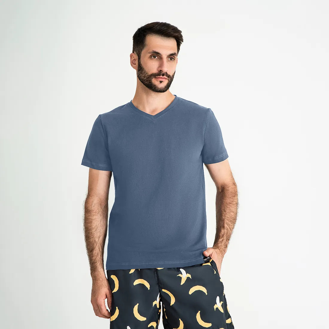 Man's SET super-soft graphite V-neck Breathable T-shirt, 100% cotton, men's T-shirt