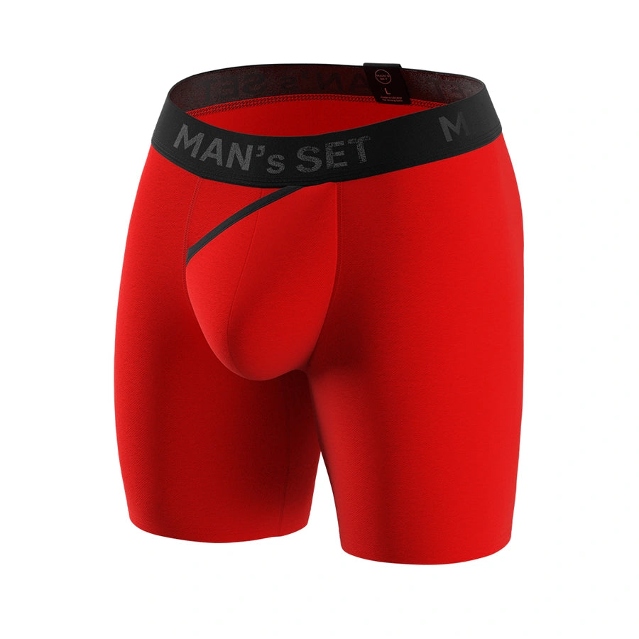Man’s SET red UltraSoft boxer briefs with 7.6" inseam, breathable anatomical men’s underwear, front view
