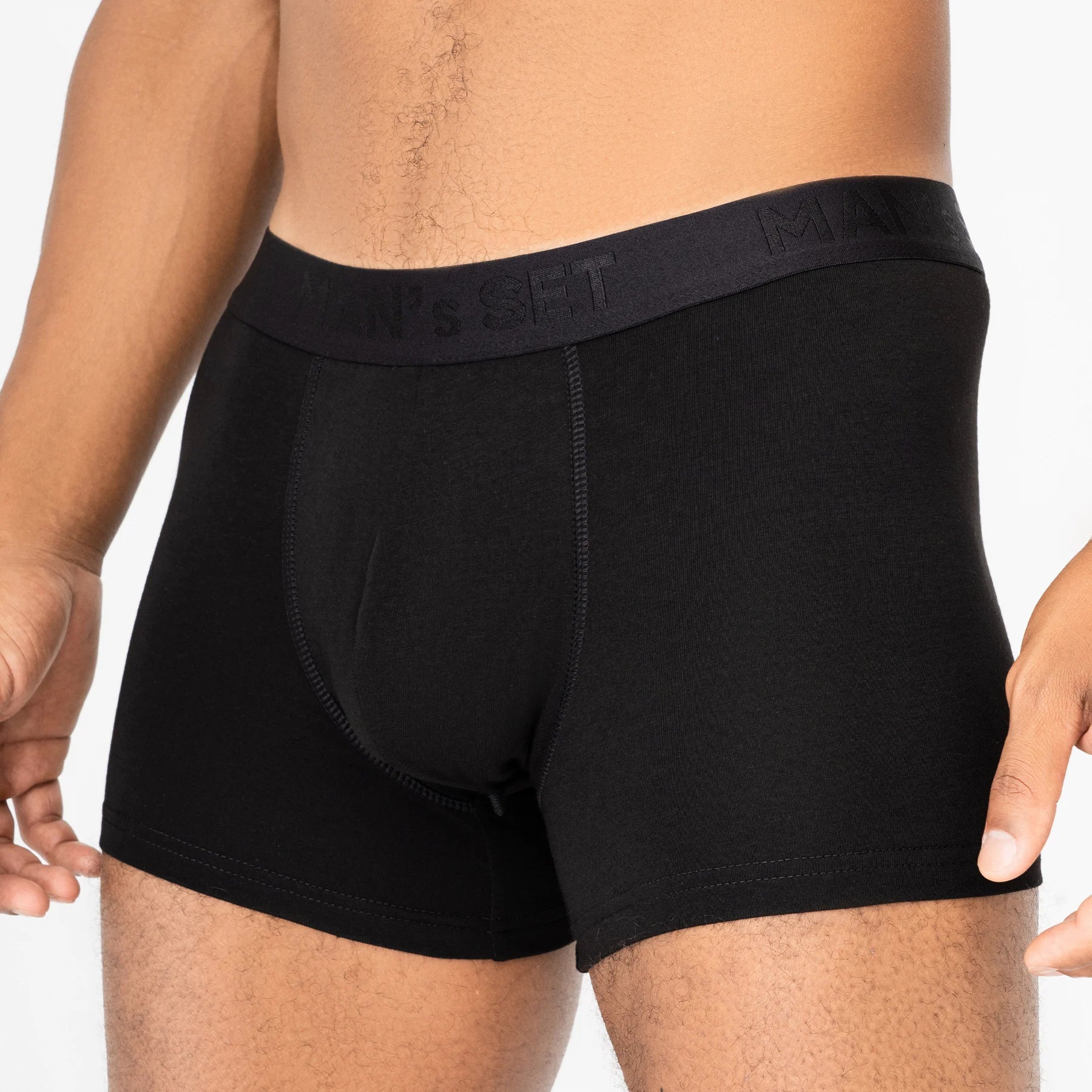 Man’s SET black BreezeFlow Micromodal trunk, breathable and supportive men’s underwear, close-up front view