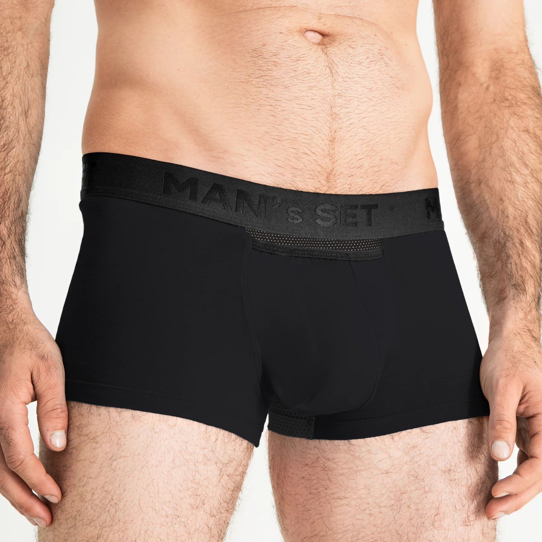 Men's Trunks AirFlow with Breathable Cotton in Black, Waistband Detail