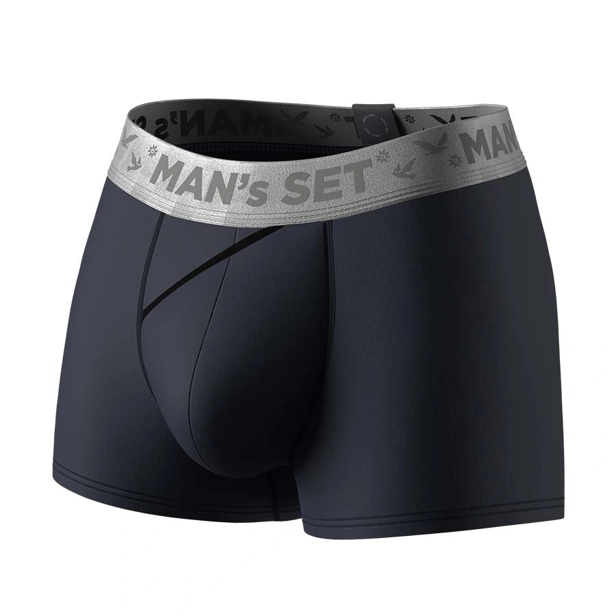 Men’s FlexFit Trunk 3.2″ Silver Series with Open Fly in Navy Front Pouch View