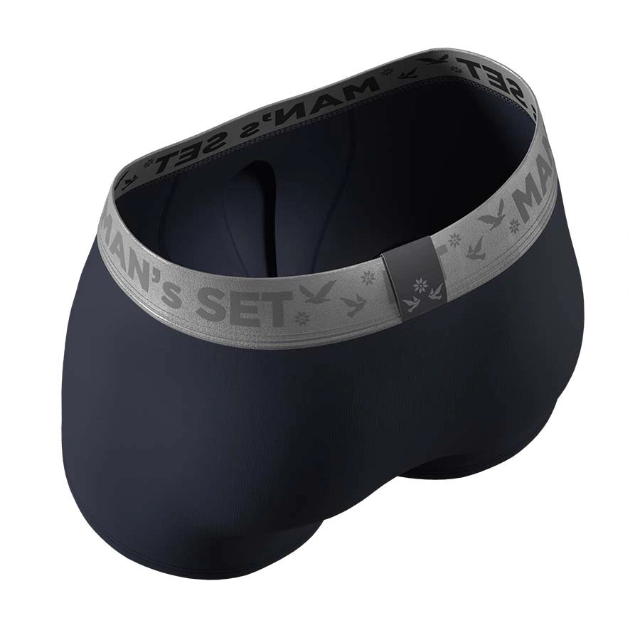 Men’s FlexFit Trunk 3.2″ Silver Series with Open Fly in Navy Interior Waistband View