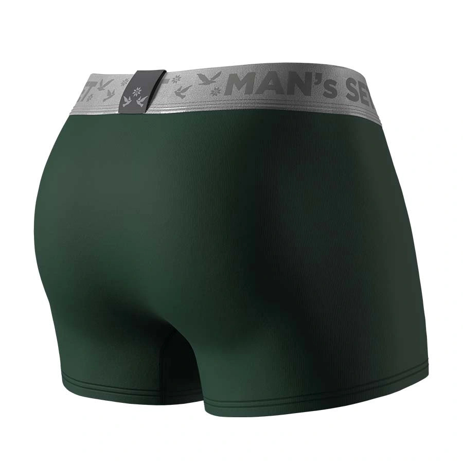 Men’s FlexFit Trunk Open Fly in Forest Green with Silver Series waistband, rear view