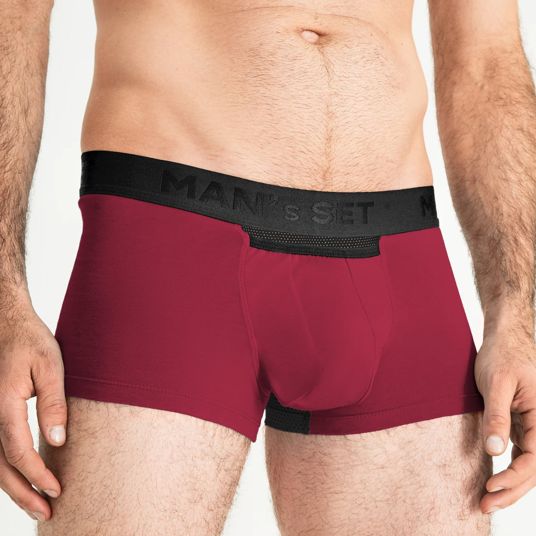 Burgundy AirFlow Trunk 3.6" OpenFly by Man’s SET, breathable anatomical men’s underwear, front view