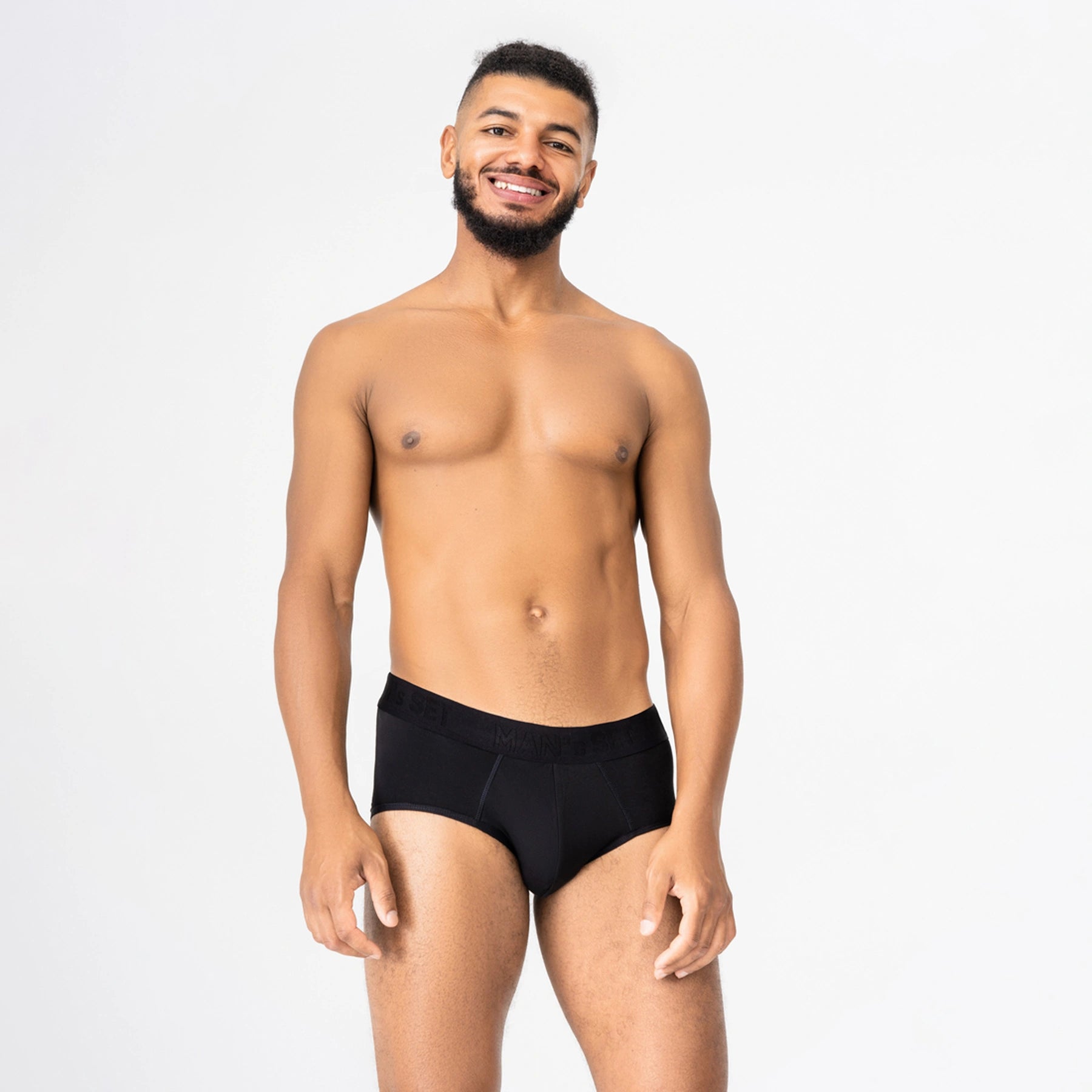 Men's CoolCore Micromodal Brief with no fly in Black On Model
