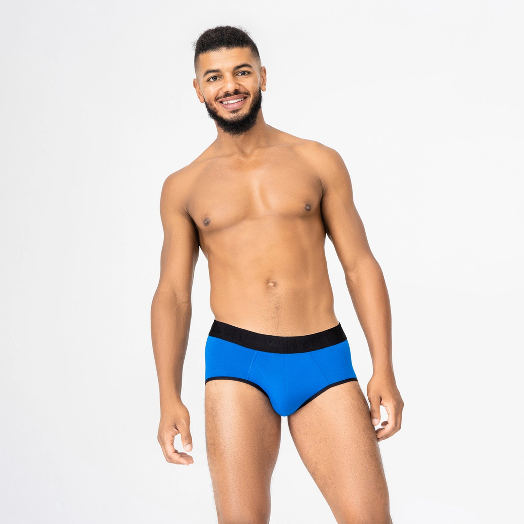 Men's CoolCore Micromodal Brief with no fly in Blue On Model