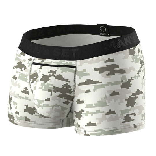 UltraSoft anatomical trunks by Man’s SET in Pixel Camo, breathable cotton men’s underwear, front view
