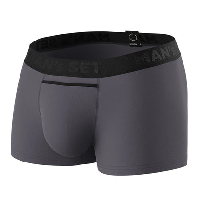 Man’s SET UltraSoft Trunk 3.6" OpenFly graphite men’s underwear with pouch support, angled back view