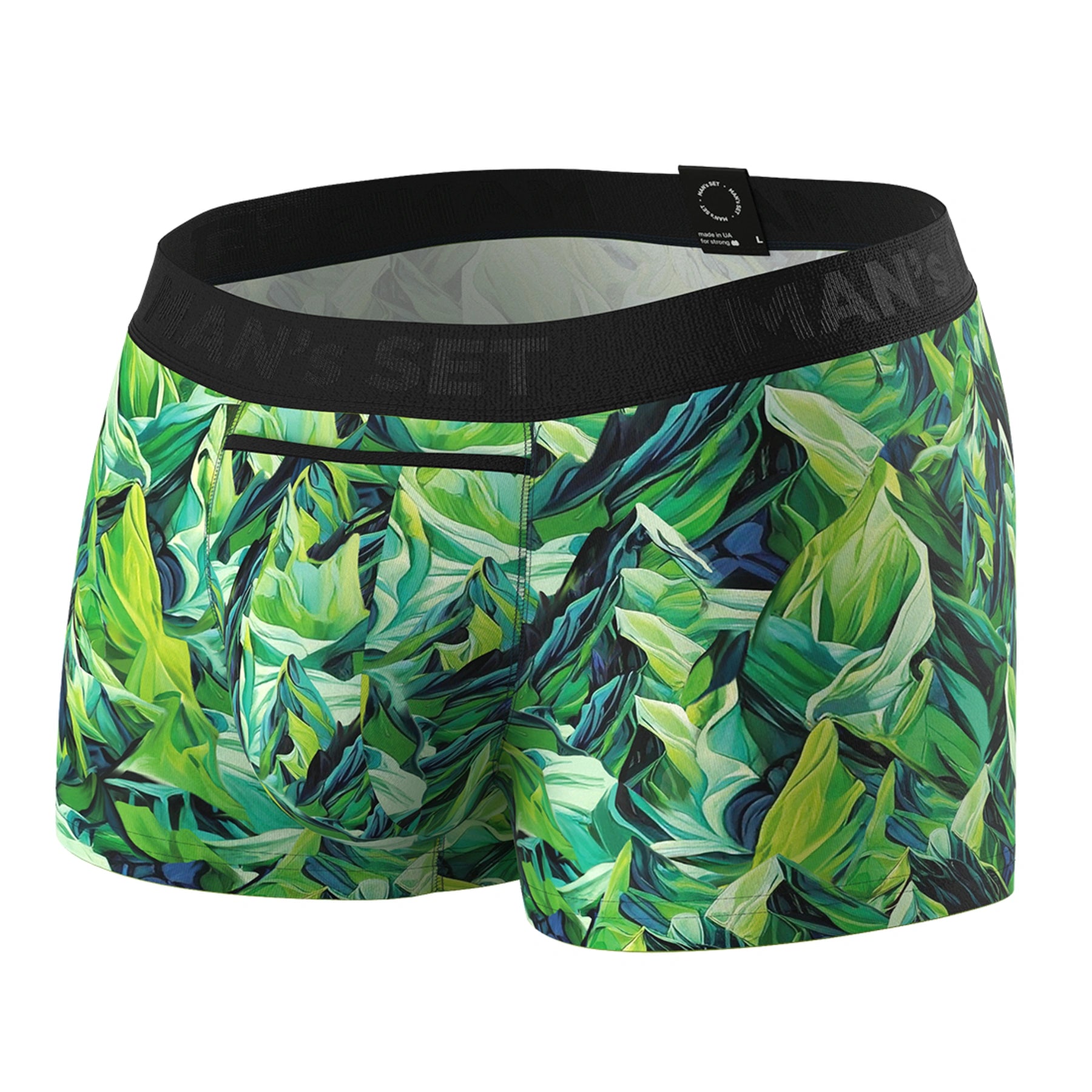 UltraSoft anatomical men’s trunks by Man’s SET, Mountains print, breathable cotton fabric with ergonomic fit, front view