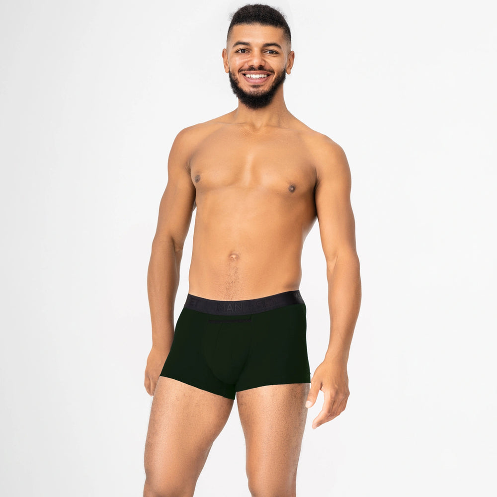 Dark green anatomical men’s trunks by Man’s SET, breathable cotton underwear for comfort, front view