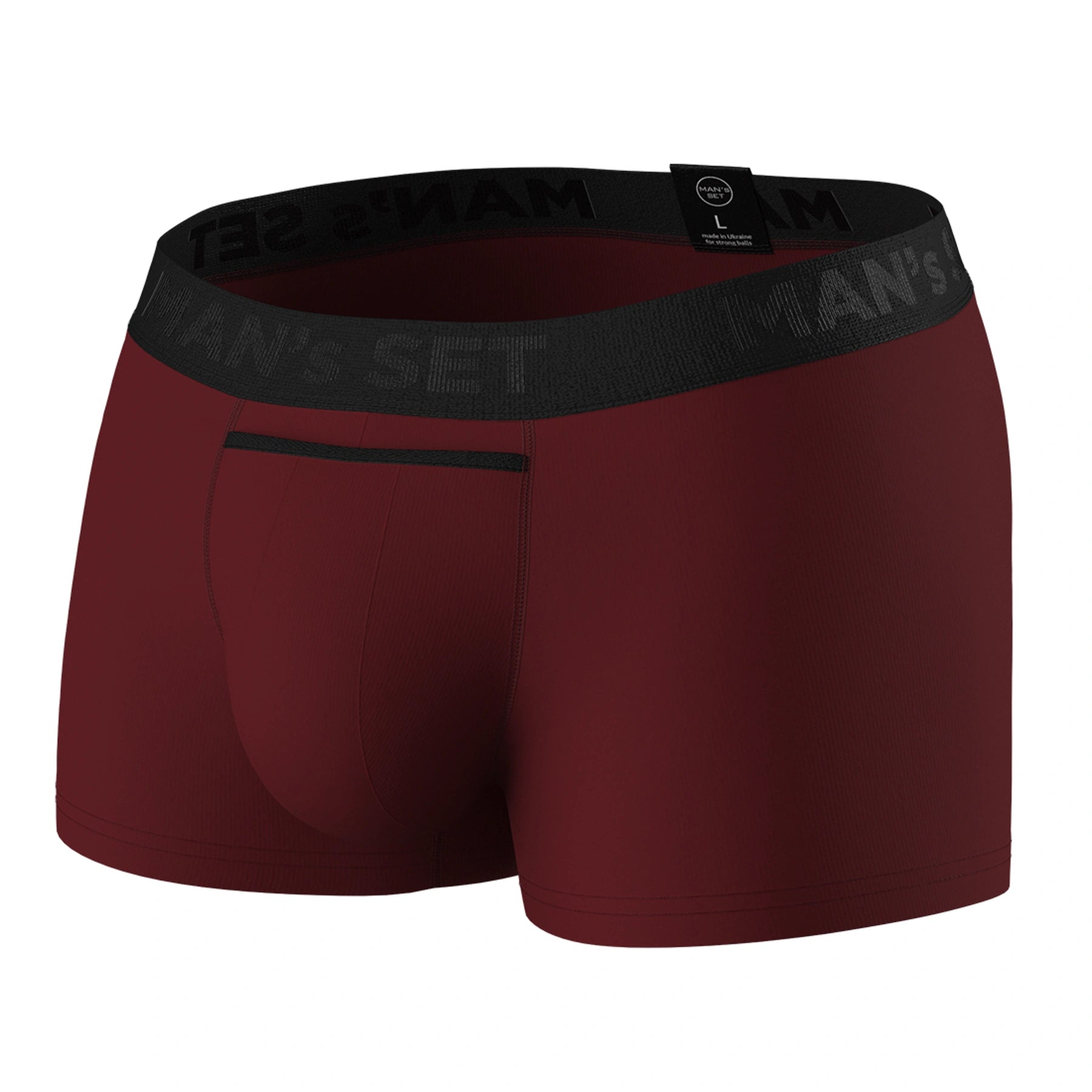 UltraSoft anatomical men’s trunks by Man’s SET in rich burgundy, breathable cotton men’s underwear, front view