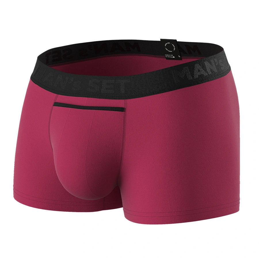 Men’s UltraSoft Trunks with Open Fly in Burgundy, Front View