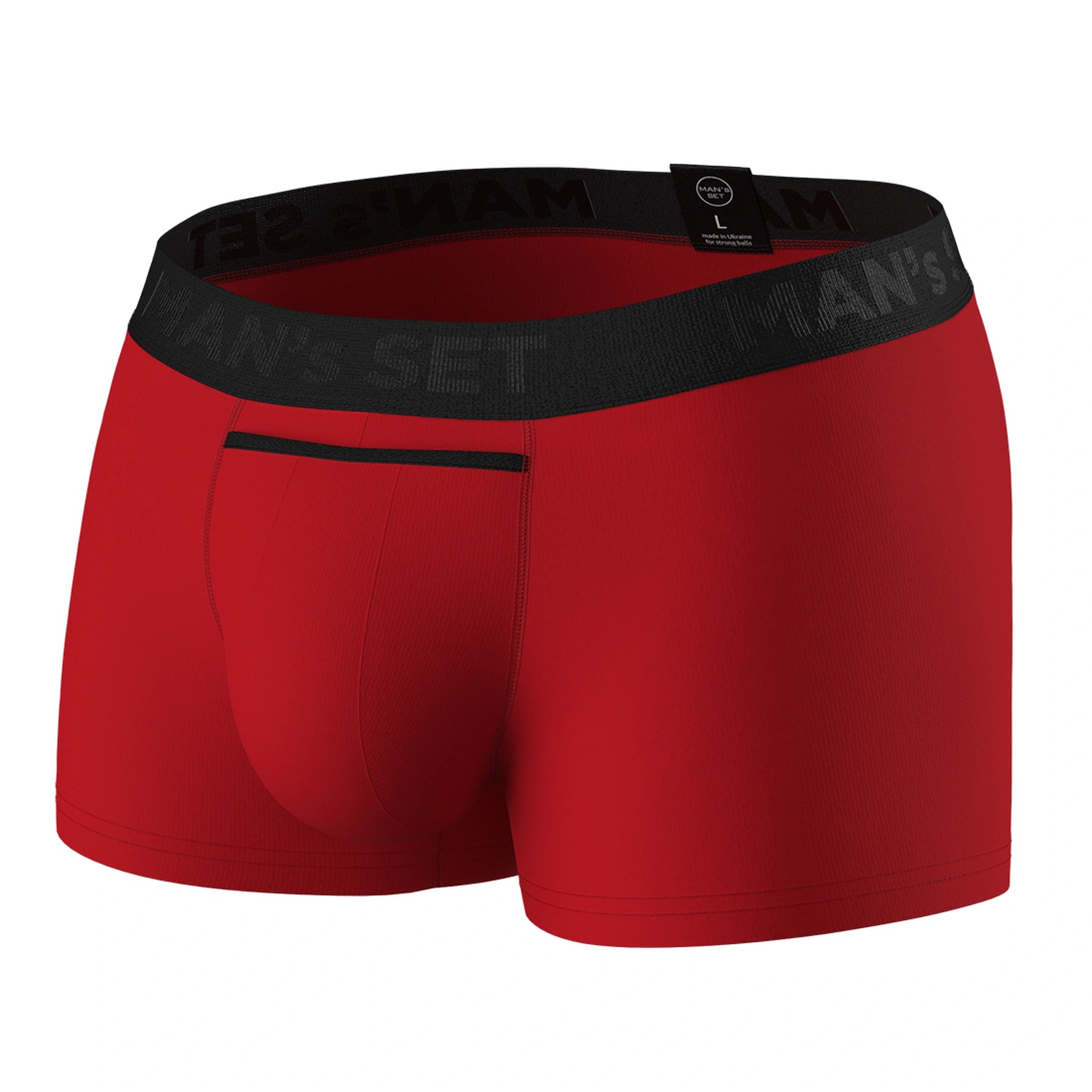 UltraSoft anatomical men’s trunks by Man’s SET in vibrant red, breathable cotton blend comfortable underwear, front view