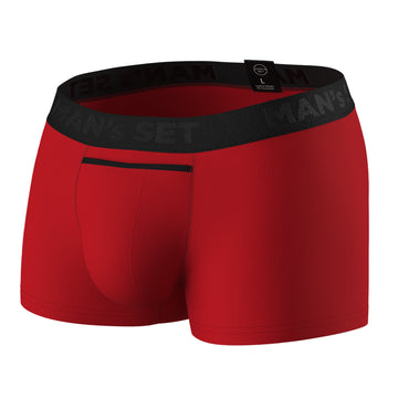 UltraSoft anatomical men’s trunks by Man’s SET in vibrant red, breathable cotton blend comfortable underwear, front view