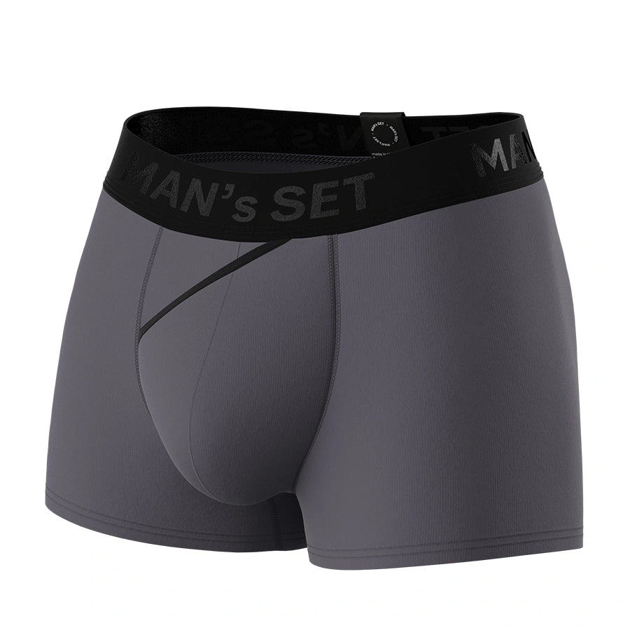 Man’s SET graphite FlexFit trunk, breathable anatomical men’s underwear with 3.2 inch inseam, front angle view