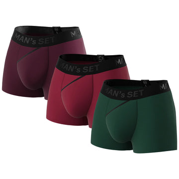 FlexFit Trunks  3.2" 3-Pack, Plum/Burgundy/Forest Green