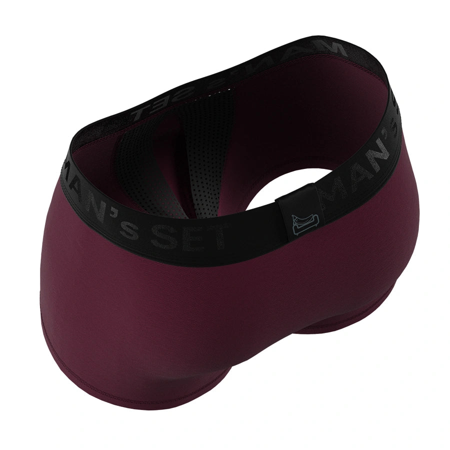 Plum AirFlow trunk by Man’s SET, breathable men’s underwear with mesh panels, back view