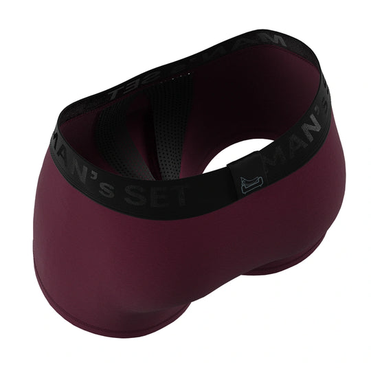 Plum AirFlow trunk by Man’s SET, breathable men’s underwear with mesh panels, back view
