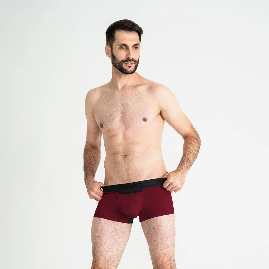 Man’s SET AirFlow Trunk 3.6" OpenFly, breathable men’s burgundy underwear, front view