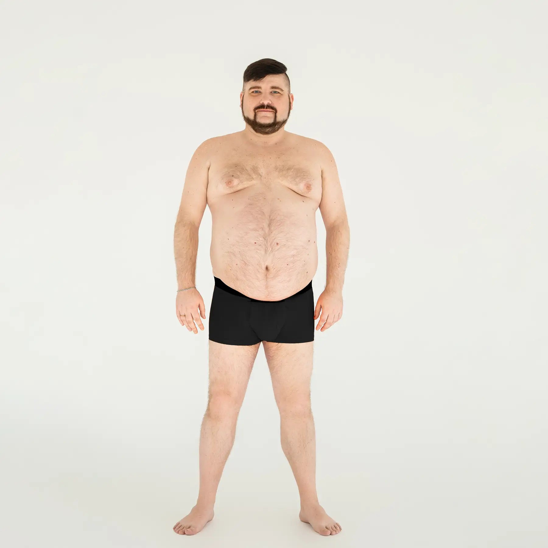 Man’s SET lightweight anatomical men’s boxer briefs with fly in black, breathable plus-size underwear, full front view